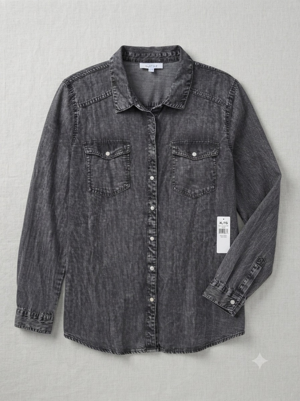 My Style Faded Charcoal Denim Button-Front Shirt